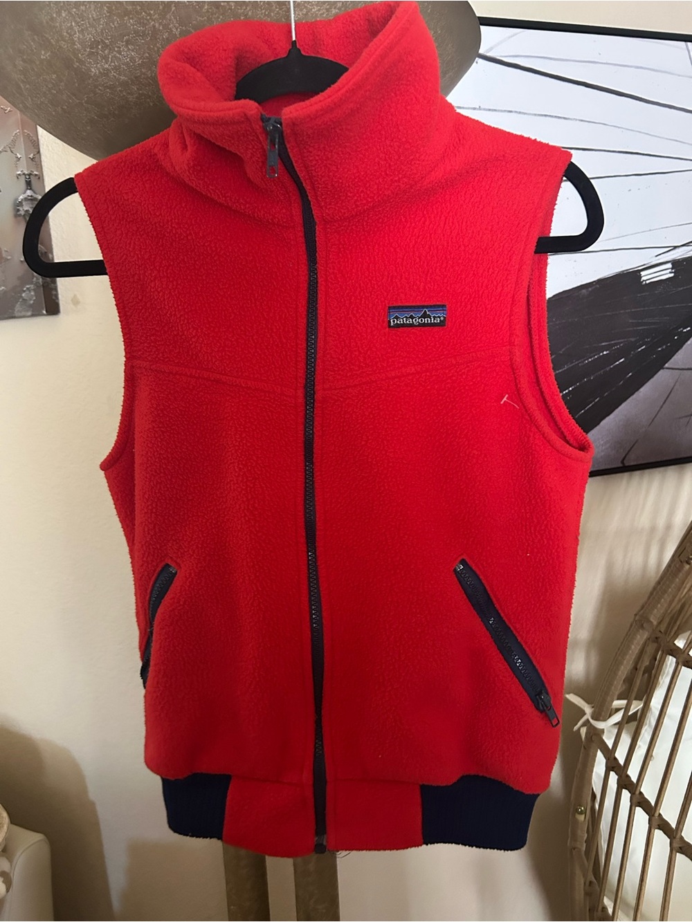 Patagonia Red Fleece Vest with Contrast Hem XS